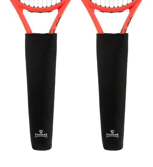 Thorza Tennis Racket Grip Cover (Set of 2), Black, Removable Protective Handle Wrap for Storage and Bag Transport, Universal Racket Accessory for Active Players.