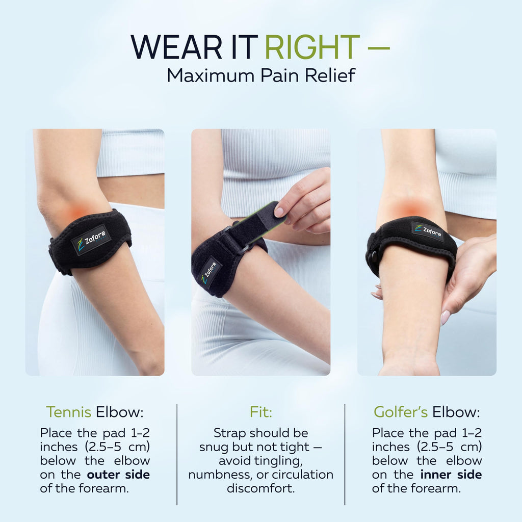 Tennis Elbow Brace With Compression Pad (2-Count) - Effective Pain Relief for Tennis & Golfer’s Elbow for Men & Women