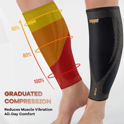 Copper Calf Compression Sleeves - High Stretch Anti-Slip Grip | Breathable Footless Design for Runners & Travel (1 Pair)