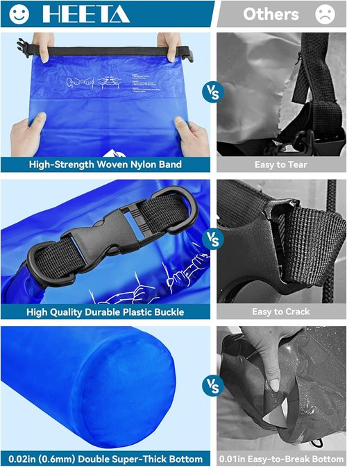 HEETA Waterproof Dry Bag - Lightweight Roll Top Storage Backpack with Phone Case | 5L/10L/20L/30L/40L Options for Travel & Outdoor Activities