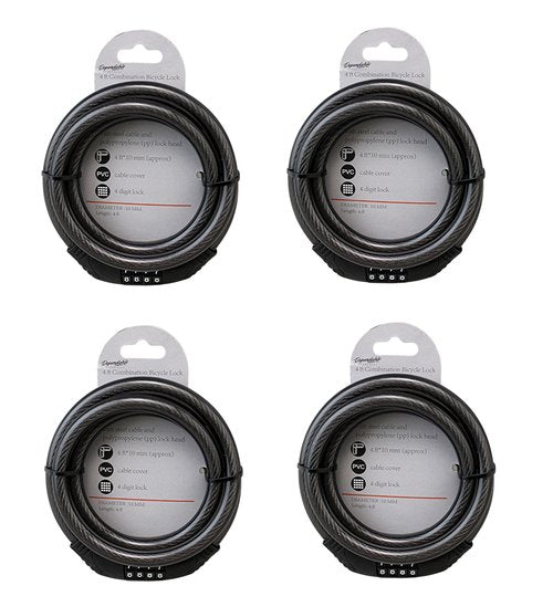 4 ft Steel Cable Bicycle Lock – 10mm PVC Coated, 4-Digit Resettable Combination for Bikes, Scooters, and Outdoor Use