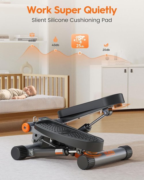 Niceday Mini Stepper - Home Exercise Equipment with Resistance Bands & LCD Monitor | 300LBS Capacity, Black