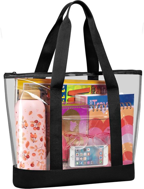 Handy Laundry Clear Tote Bag - Zipper Closure & Long Shoulder Strap | Durable Fabric Trimming