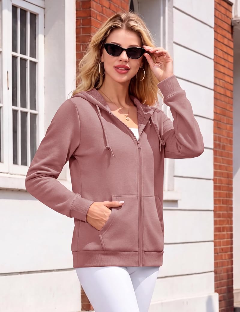 MAGCOMSEN Pink Medium Zip Up Hoodie Women Fleece Lined Jacket