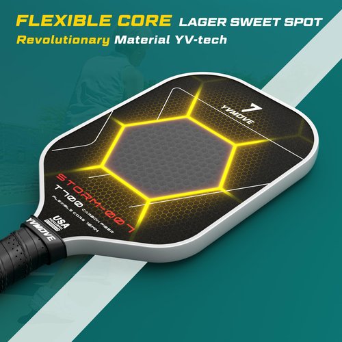 YVmove Pickleball Paddle with T700 Raw Carbon Fiber Surface & 16mm STR-Core Power Polymer Core, Premium Pickle Ball Racket Designed for Ultimate Spin & Consistency, USAPA Approved Storm 007