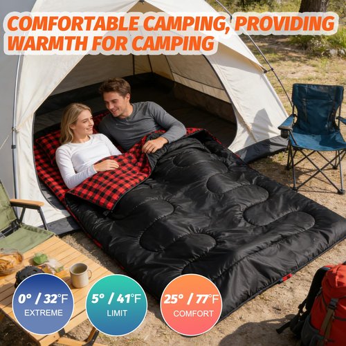 Swtmerry Double Sleeping Bag for Adults with 2 Pillows, Big & Tall Queen Size XL Sleeping Bag for 2 Person, Waterproof & Lightweight Warm for 3 Seasons, Cold Weather,Camping, Hiking & Backpacking