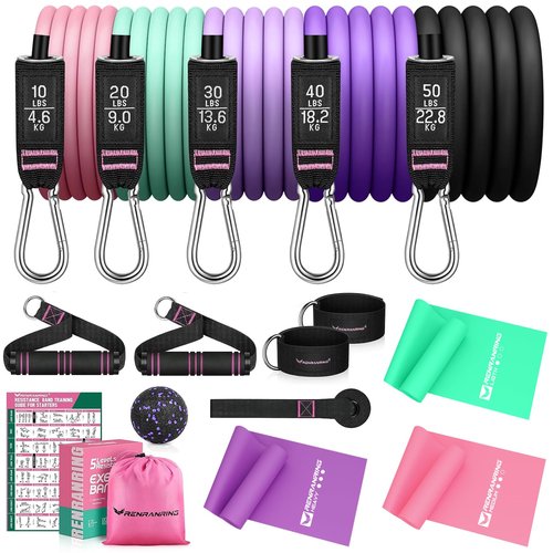 150lbs Resistance Bands for Working Out, 4.9ft Exercise Bands for Physical Therapy, Stretch, Recovery, Pilates, Rehab, Strength Training and Yoga Starter Set