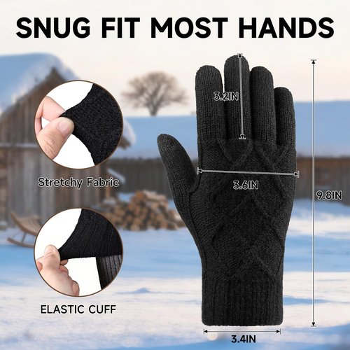 Braventure Winter Gloves Beanie Hat Set: Men Women Warm Thermal Fleece Windproof Touchscreen Gloves & Knit Skull Cap Set for Commuting Driving Shoveling Shopping Hiking Extreme Cold Weather Black