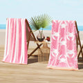 Great Bay Home 100% Cotton Beach Towels - Absorbent Quick-Dry 30 x 60" Pool Towels | Pink/White Crabs & Stripes