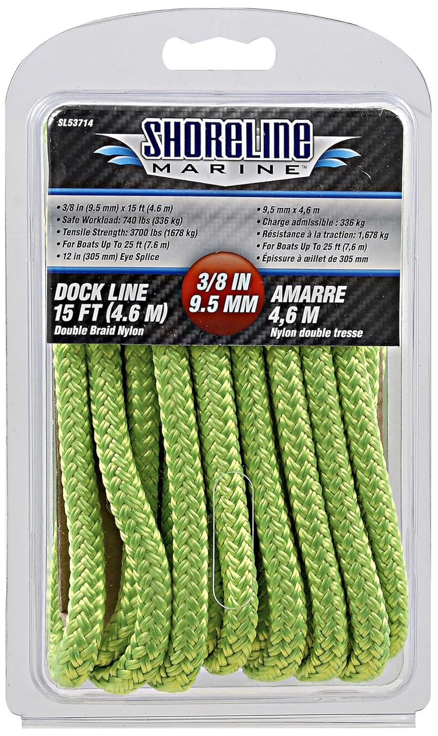 Shoreline Marine Dock Line - Double Braid Polyester for Strong Durability | 3/8" x 15'