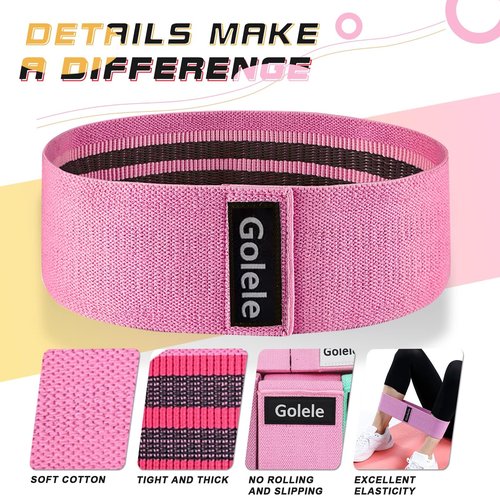 GOLELE Resistance Bands for Working Out 3 Booty Bands- Light Medium Heavy Fabric Exercise Bands for Home Gym, Full Body Workouts, Legs, Hip, Glutes, Arms, Yoga, Latex Fitness Bands for Women and Men