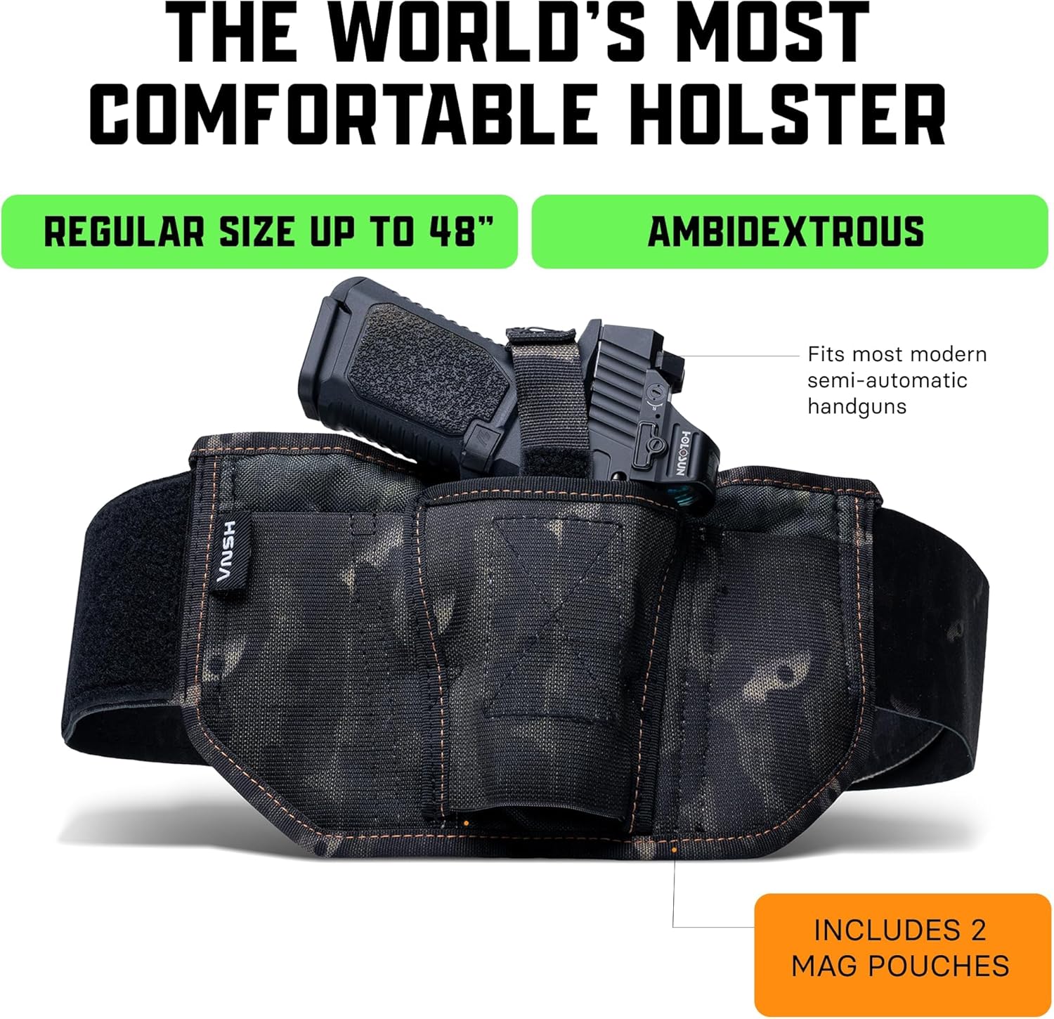 VNSH Belly Band Holster - Comfortable & Secure Concealed Carry | Fits 99% of Handguns with Mag Pouches