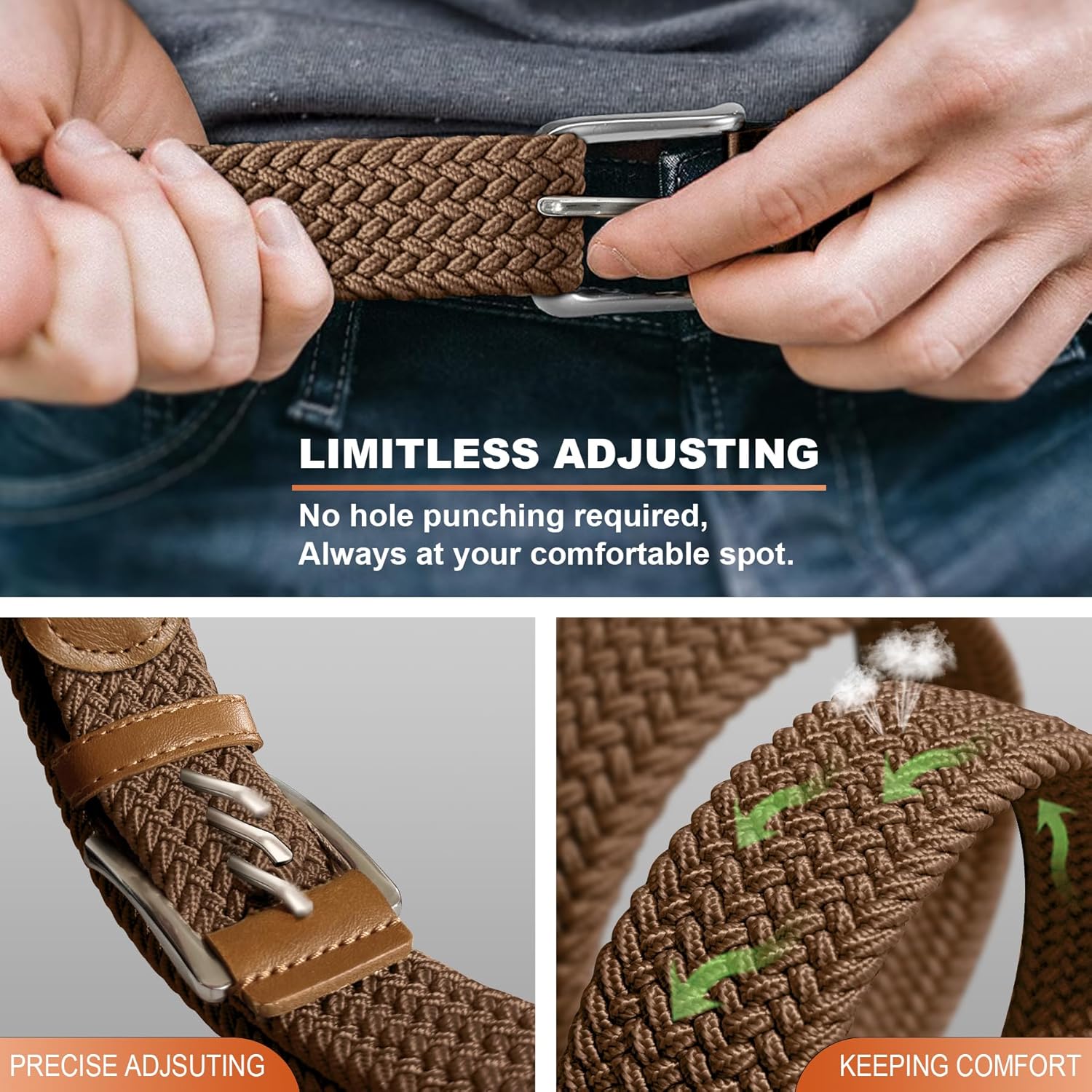 Skiennix Stretch Braided Belt for Men - Elastic Woven Golf Belt | Perfect for Jeans & Casual Wear