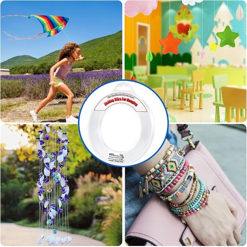 Acejoz Clear Fishing Wire - 656FT Strong Nylon String Supports 40 Pounds for Balloon Garland Decor