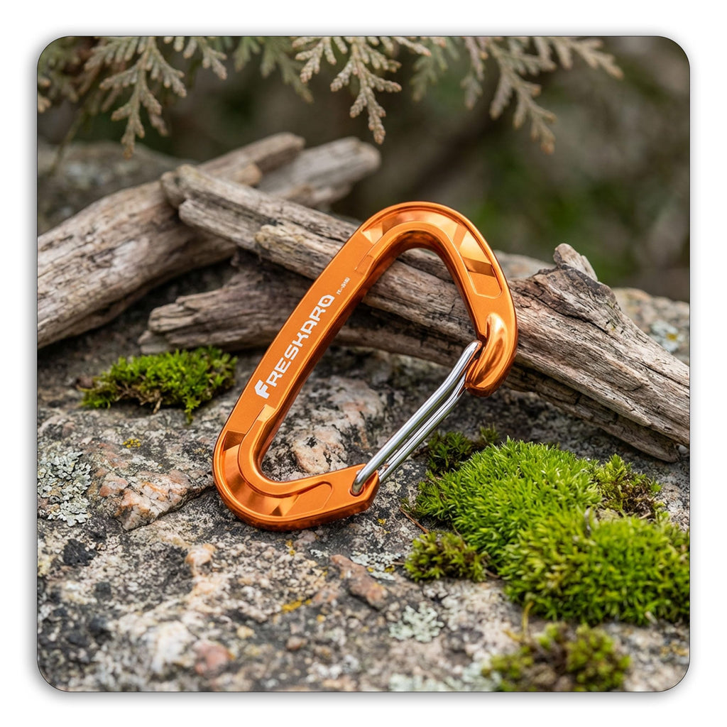 FresKaro Wire gate Carabiner Clips, 15kN WireGate Caribeener Heavy Duty, Caribeaner Spring Snap Hooks, D Ring, Strong, Lightweight, 4Pack for Keychain, Key, Gym, Outdoor Camping, Medium Size, Orange