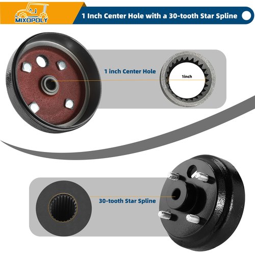 Mixopoly 2 Pack Golf Cart Brake Drum Assembly for EZGO 4 Cycle Gas 1991-up, Replace OEM 21807-G1 21807G2, 1 Inch Large Hole Fine Spline 30 Teeth