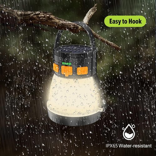 LED Camping Lantern - 1500 Lumens Rechargeable with Solar Panel | Waterproof, 8 Light Modes, 7500mAh Power Bank
