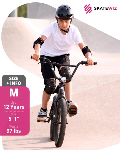 SKATEWIZ Knee and Elbow Pads Adult - Skating Protective Gear - PROTECT-1 - Size L Pink White - Wrist Guards Skating Pads, Skateboard, Roller Skate, Ice Skates For Women