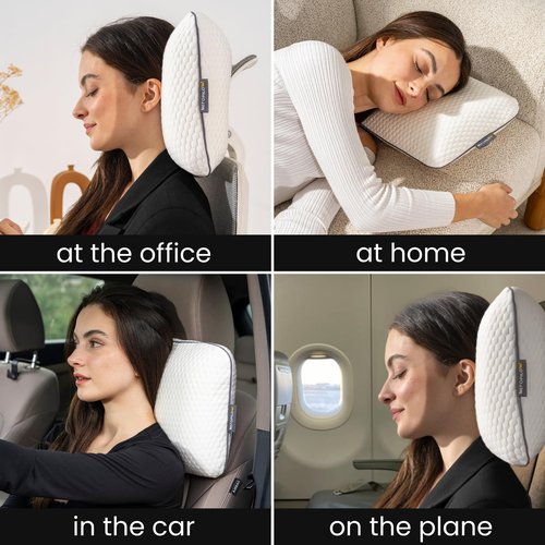 MEFOPILO Memory Foam Travel Pillow with Washable Cover & Carry Bag – Compact, Soft & Breathable Neck Pillow for Airplane, Camping & Car (White- with Extra Gray Cotton Cover, 15.7x9.8x3.9 inches)