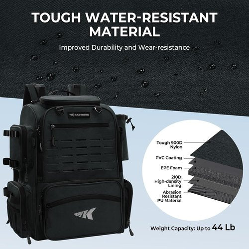 KastKing Bait Boss Fishing Tackle Backpack - 4 Tackle Boxes & Rod Holders | 45L Large Storage with Rain Cover