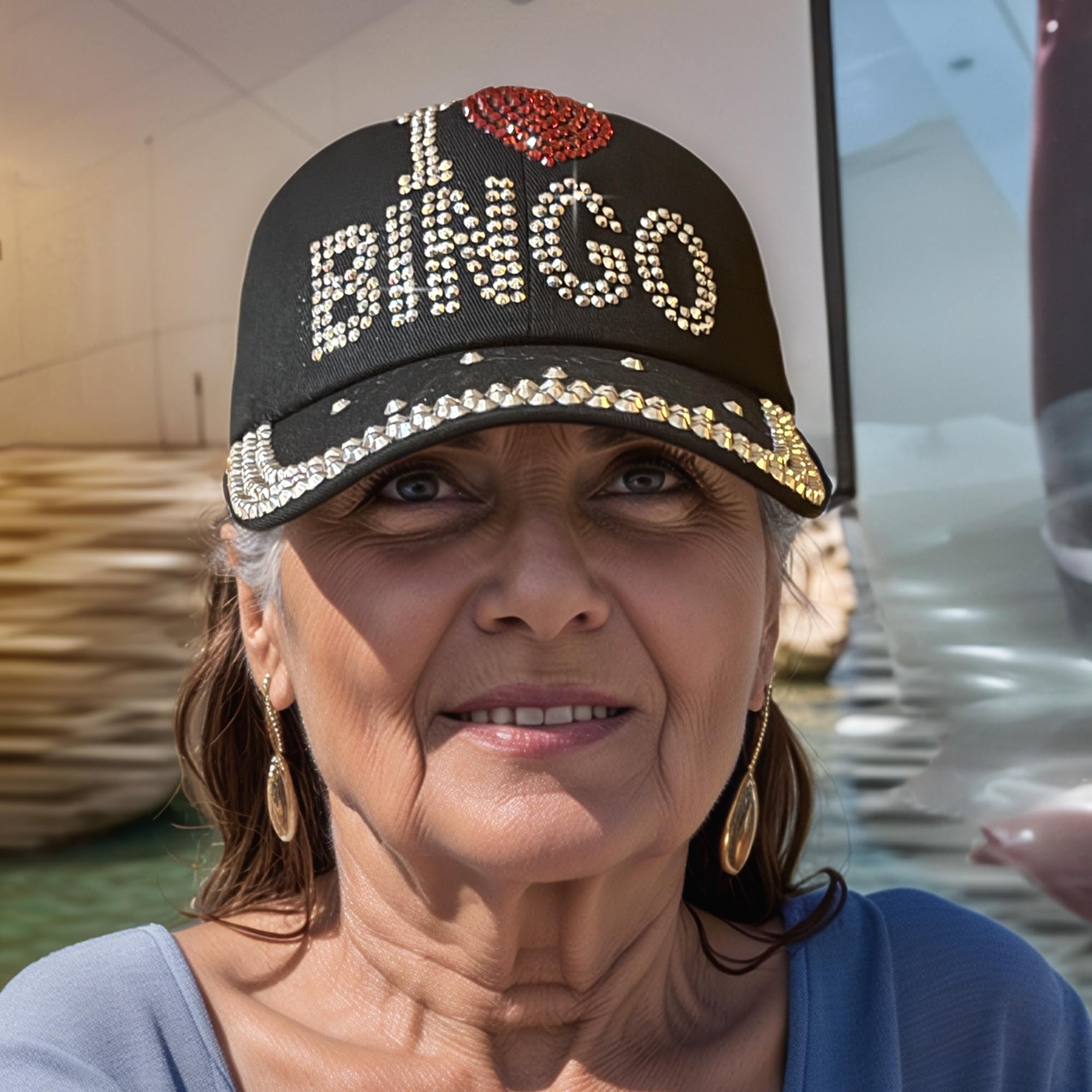 Popfizzy I Love Bingo Hat for Women, Bingo Lover Baseball Hat, Adult Bedazzled Rhinestone Hats, Bling Bingo Gifts, Black