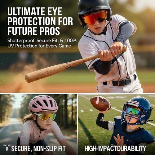 Kids Baseball Sunglasses - Youth Baseball Sunglasses for Boys Girls - Sports Softball Shades Age 6-14