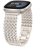 Minyee Metal Bands Compatible with Fitbit Versa 4/Sense 2/Versa 3/Sense Bands Women, Dressy Stainless Steel Mesh Multi-chain Designer Starlight Link Bracelet Wristband Replacement Strap for Versa 4/3