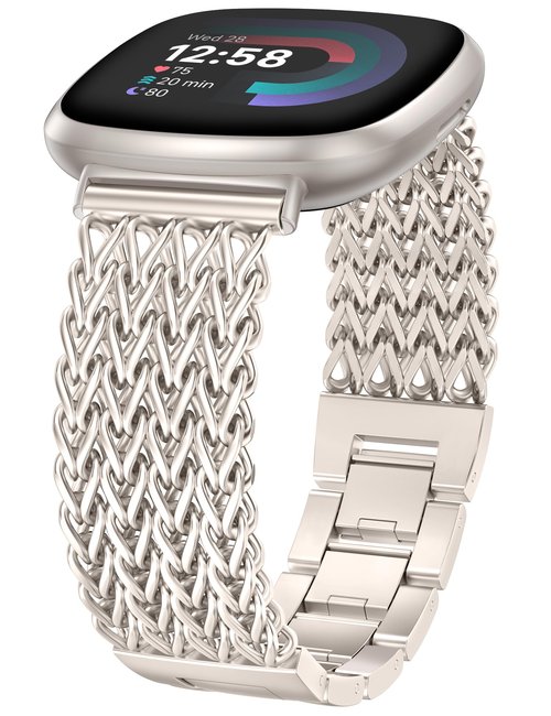 Minyee Metal Bands Compatible with Fitbit Versa 4/Sense 2/Versa 3/Sense Bands Women, Dressy Stainless Steel Mesh Multi-chain Designer Starlight Link Bracelet Wristband Replacement Strap for Versa 4/3