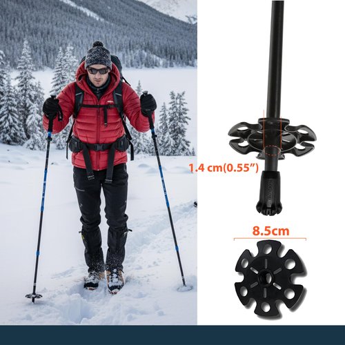 TREKOLOGY Ski Pole Baskets Replacement Set (8-Piece) – 3.4" Snow Baskets for Trekking Poles with 0.55" (1.4cm) Hole Diameter – Universal Fit for Skiing, Snowshoeing, and Hiking Poles - Black