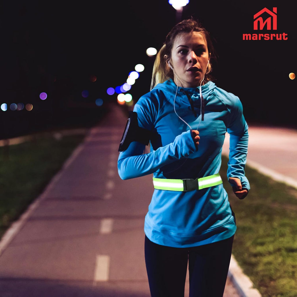 PT Glow Reflective Belt | 5-Piece Running Sash Set for Night Safety - Adjustable & Lightweight, 1 Black, 2 Orange, 2 Green