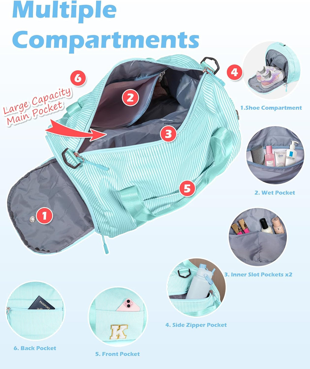 Skiennix Girls Travel Duffle Bag - Personalized Overnight Bag with Shoe Compartment | Trendy Weekend Bag (Letter L)