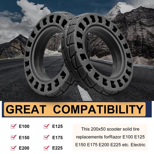 Felixstory 200x50 Solid Tire, 200x50 8''x2'' Scooter Replacement Wheels for Crazy Cart Razor Cart E100 E125 E150 E175 E200 E200s E225 Electric Scooter, 8 Inch Tubeless Rubber Solid Tires