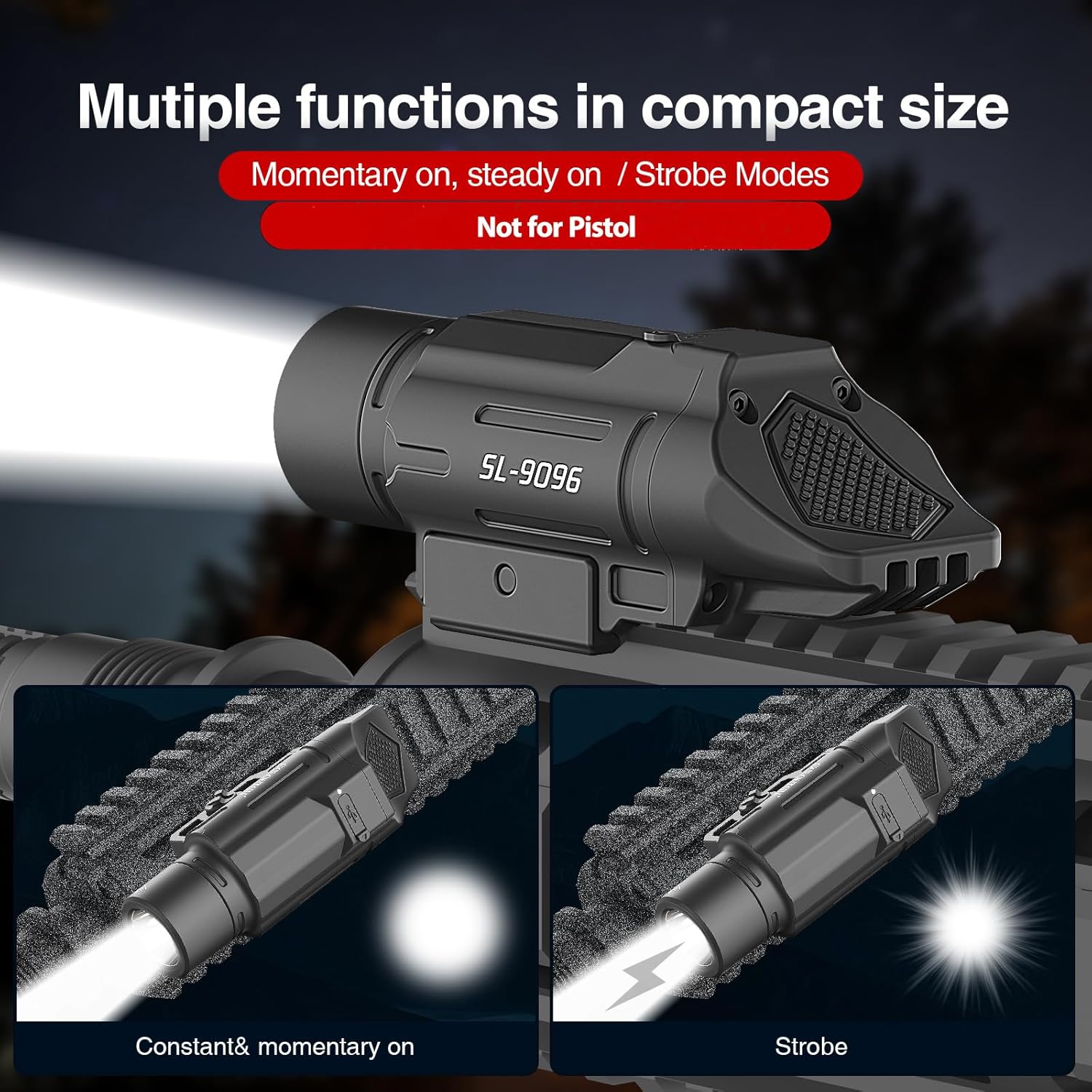 Solofish Tactical Flashlight - 1500 Lumen Rechargeable Weapon Light with Strobe | Compatible with Picatinny Rail