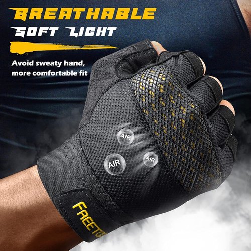 FREETOO Workout Gloves - Full Palm Protection & Ultra Ventilated Design for Weight Lifting | Men's Size