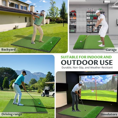 Bltend Dual-Turf Golf Mat: 5x4ft 21MM Heavy-Duty Golf Hitting Mats Practice Outdoor/Indoor, Artificial Turf Training Matt with 9 Balls, 8 Tees for Driving, Chipping, Swing in Backyard/Simulators