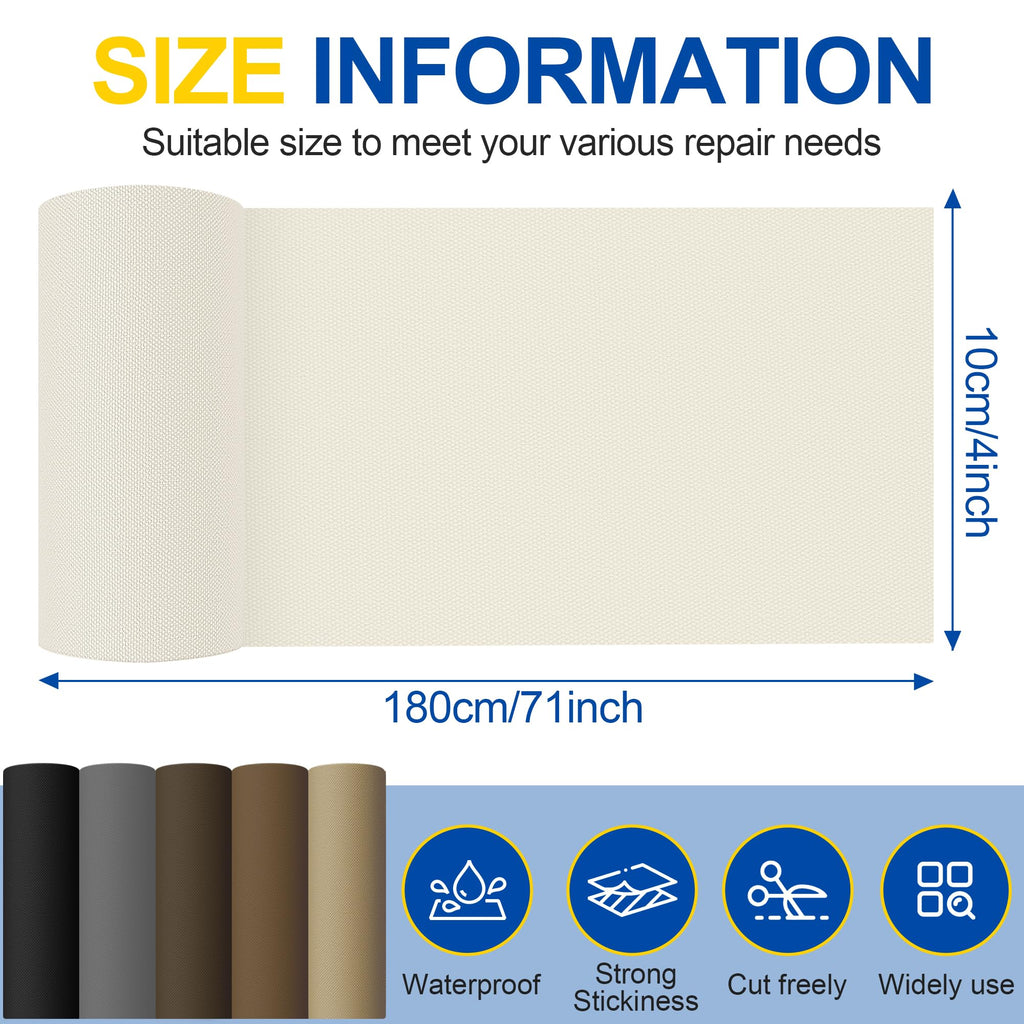 Fabric Repair Tape, Self Adhesive Canvas Repair Patch, Waterproof Outdoor Canvas Tape/Patch Kit for Sun Shades Clothing Tent Awnings Boat Cover Couches Beige&White 4x71 inch