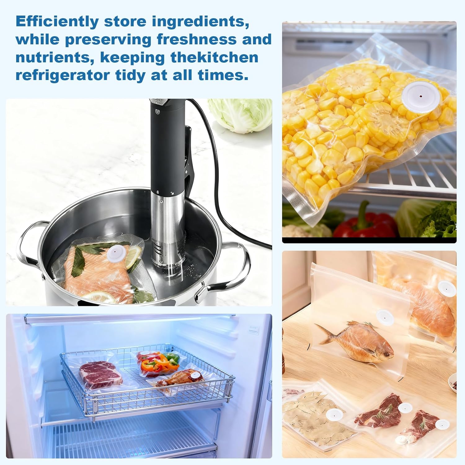 Skiennix Vacuum Sealer Bags - 8 PCS Reusable BPA-Free Heavy Duty Food Storage Bags | 10" x 11" Size