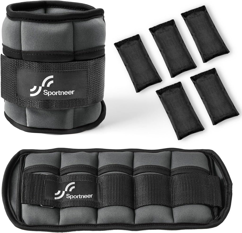 Sportneer Adjustable Ankle Weights Set - Comfortable Neoprene Leg Weights for Walking & Yoga | 1 Pair (2-10 lbs)