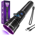 Dokhbem 365nm UV Flashlight Rechargeable, Black Light Flashlight with LCD Display, Powerful Ultraviolet Lights for Pet Urine Detection, Resin Curing, Rockhounding, Scorpion, Uranium Glass, A/C Leak