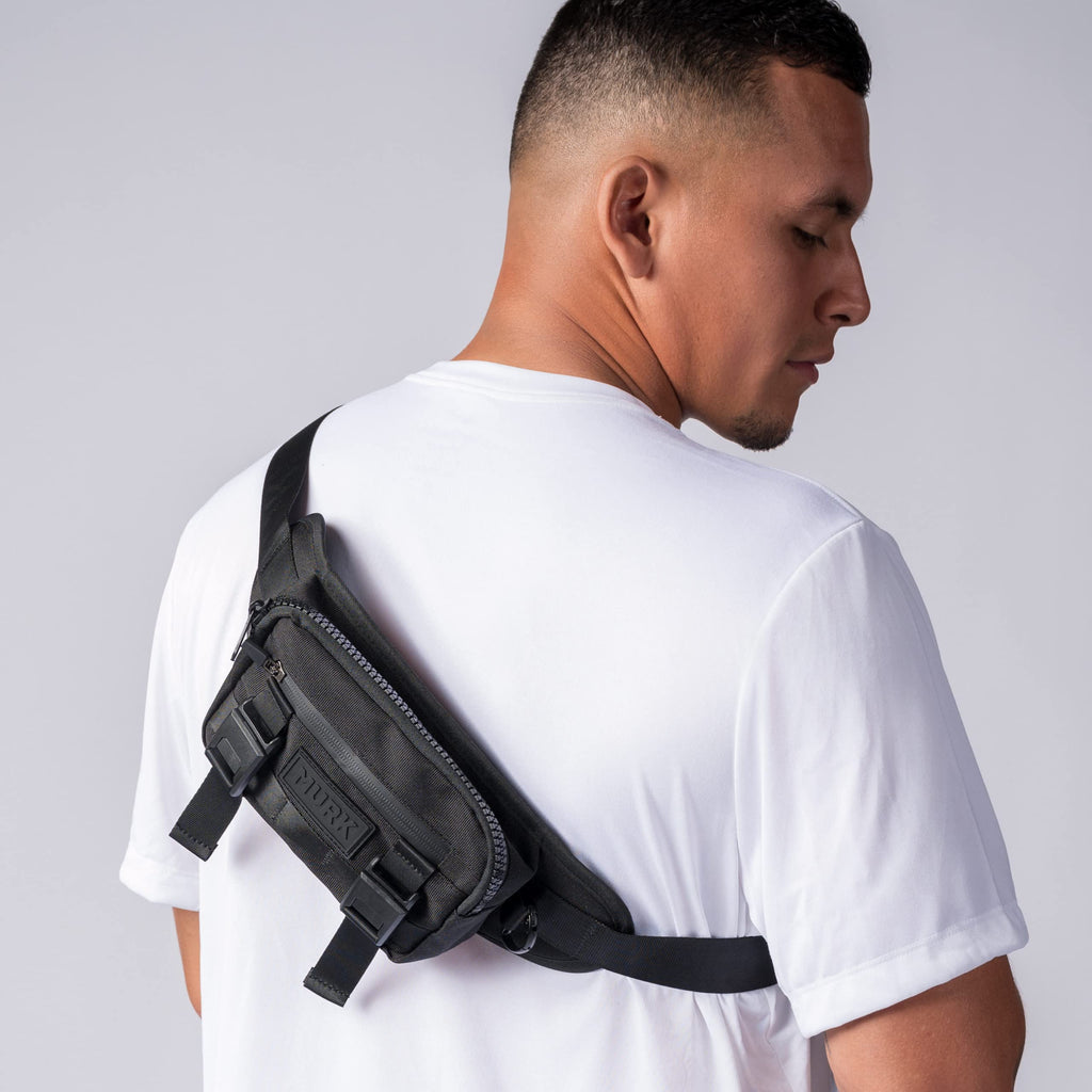 MVRK Gym Fanny Pack for Men & Women Unisex Waist Bag Pack - Waterproof Crossbody Bag - Black (BLACK)