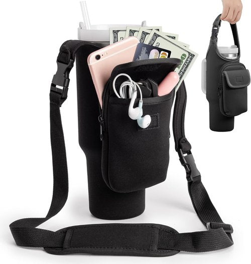 Bufilea Carrier Bag with Phone Holder Pockets for Stanley 40/30oz Tumbler with Handle, Insulated Neoprene Crossbody Bag Cup Holder w/Shoulder & Handheld Straps Fits Stanley Cup Accessories