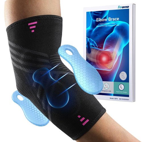 Fitomo Tennis Elbow Brace for Men Women with 2 Contoured Gel Pads, Breathable Knitted Fabric, Non Slip, Compression Sleeve for Golfer's, Tennis Elbow Pain Relief, 1 Pack, Size M