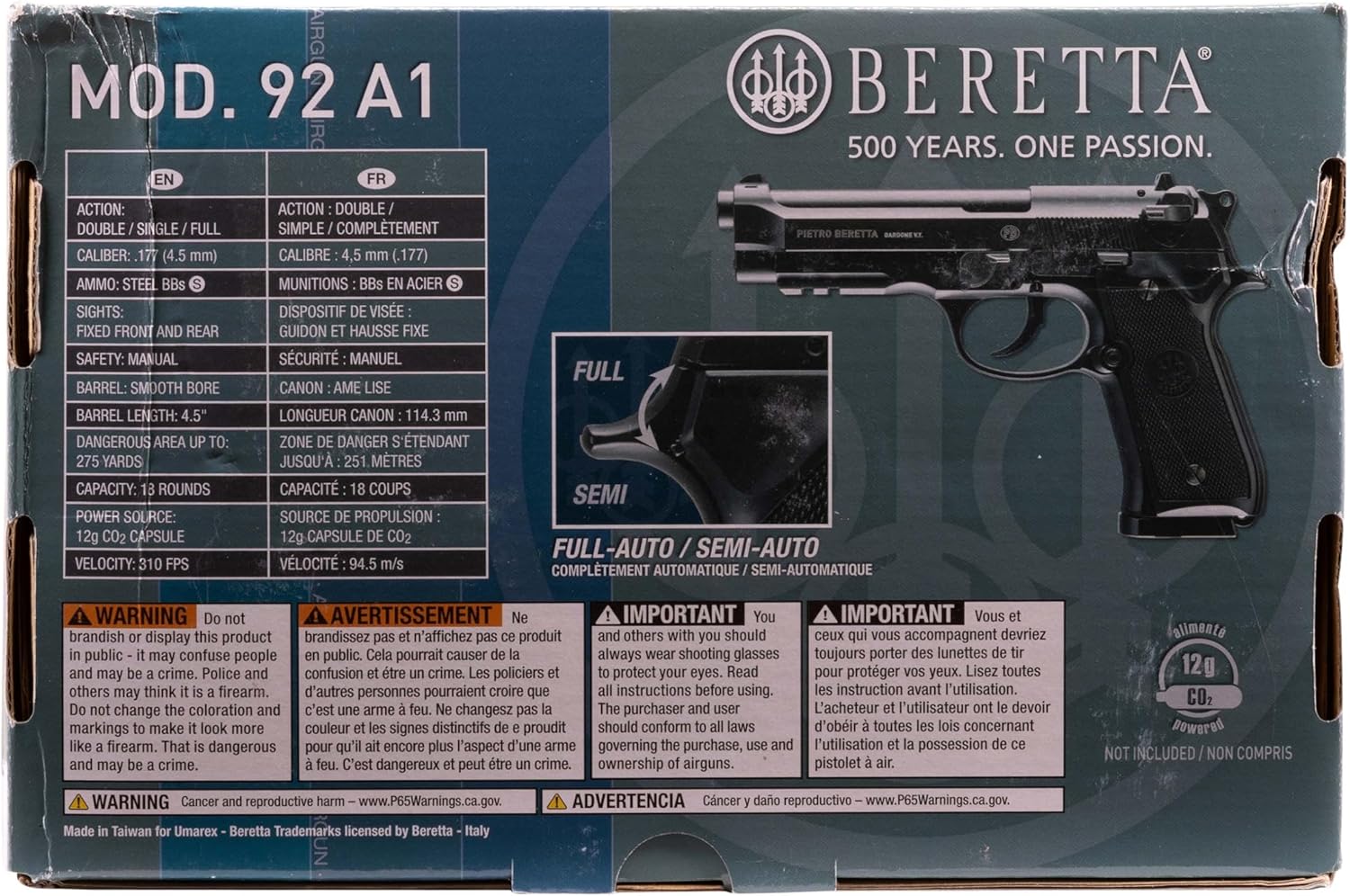 Umarex Beretta M92 A1 Blowback Air Pistol - Full-Auto .177 Caliber BB Gun for Realistic Shooting