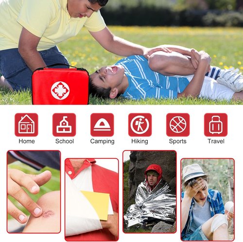 **Travel First Aid Kit by [Brand Name] | 300PCS Portable Emergency Survival Set for Outdoor Adventures - Red**