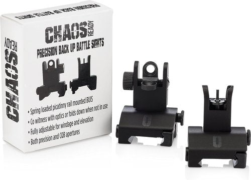 Chaos Ready Flip Up Iron Sights - Spring Loaded Low Profile Backup Sights for Picatinny Rails | Co-Witness Front & Rear Set