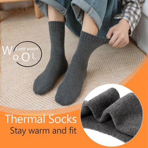 VoJoPi Wool Winter Socks for Women, 5 Pairs Cozy Warm Hiking Crew Ladies Soft Comfy Thermal Work Walking Boot Socks.