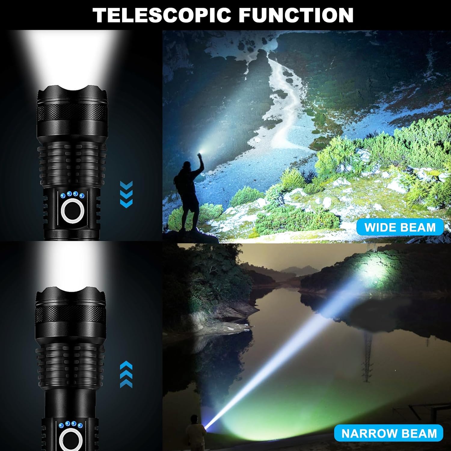 Skiennix 4 Pack Rechargeable LED Flashlights - 90,000LM Super Bright, Waterproof, USB & 5 Modes