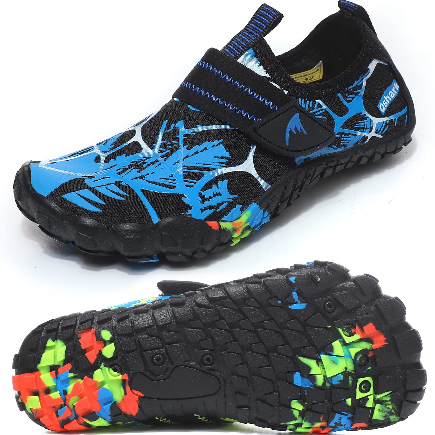 Quickshark Kids Water Shoes Boys Girls Barefoot Aqua Socks Lightweight Quick Dry Sandals Slip On Walking Sneakers for Beach Pool Swim C Black 2 Big Kid