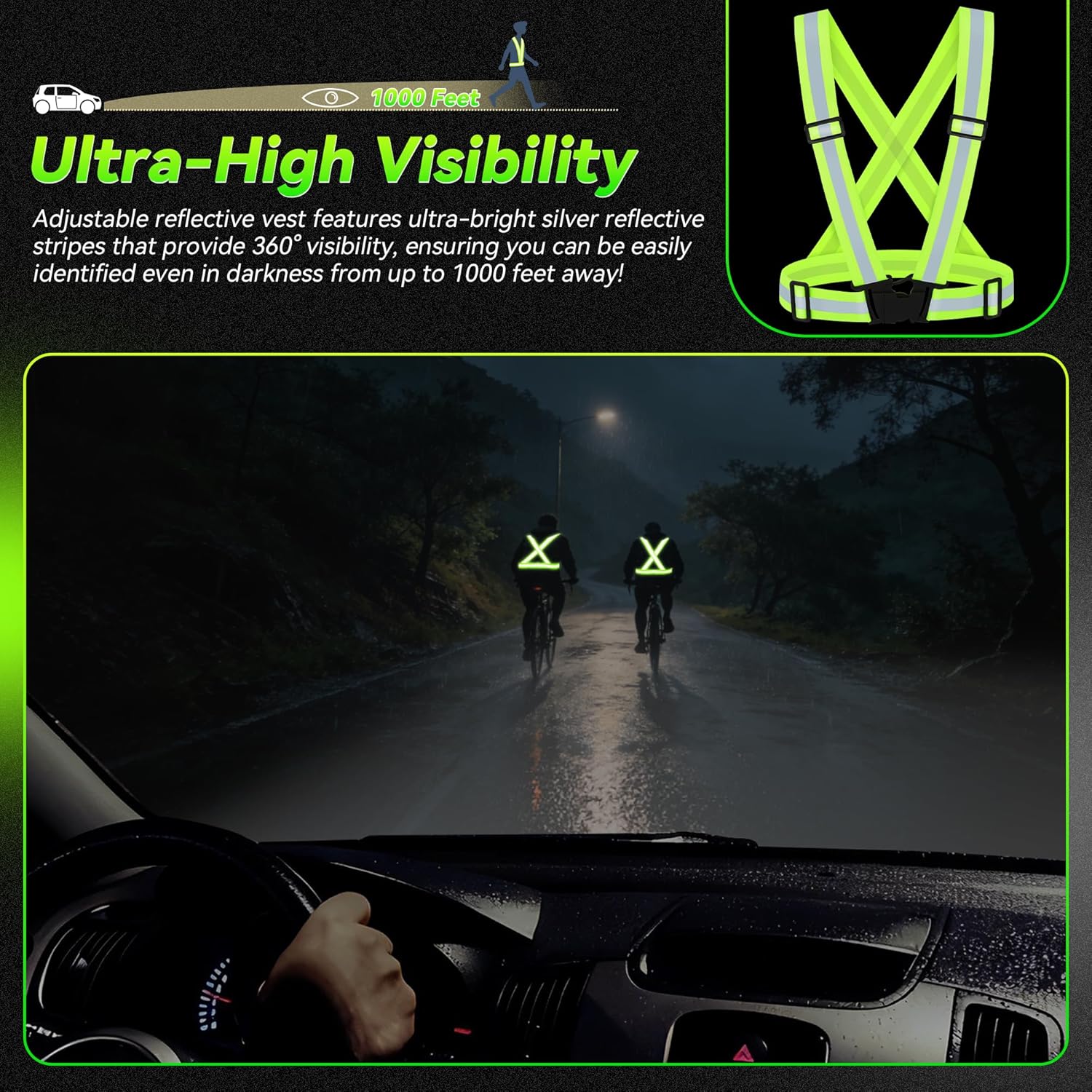 Skiennix Reflective Vest - High Visibility Adjustable Safety Gear for Night Running & Outdoor Activities