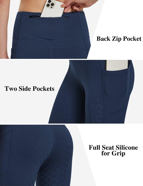 FitsT4 Sports Women's Winter Riding Breeches Fleece Lined Horse Riding Pants Tights Full Seat Silicone Equestrian Breeches Dark Blue Size XL